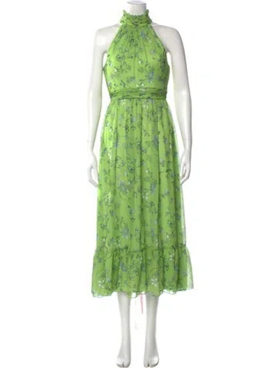 Pre-owned Mac Duggal Floral Print Long Dress In Green