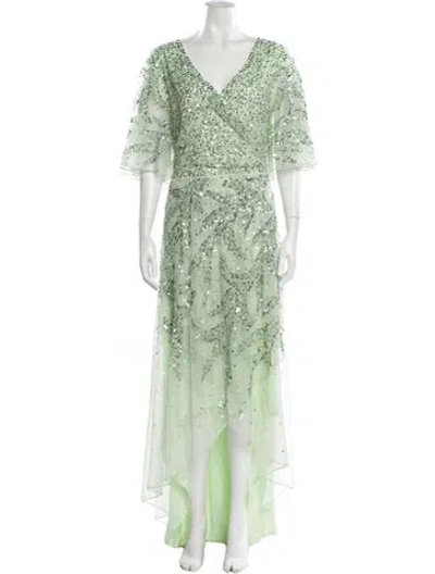 Pre-owned Mac Duggal Floral Print Long Dress In Green