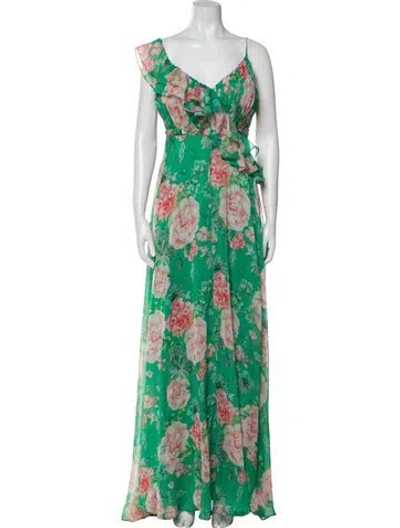 Pre-owned Mac Duggal Floral Print Long Dress In Green