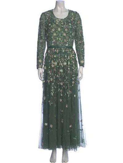 Pre-owned Mac Duggal Floral Print Long Dress In Green