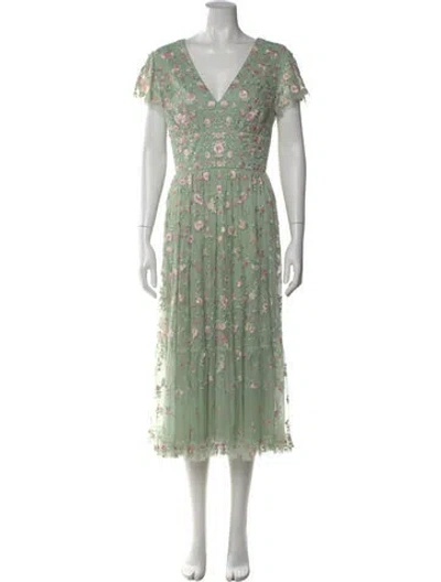 Pre-owned Mac Duggal Floral Print Long Dress In Green