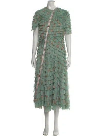 Pre-owned Mac Duggal Floral Print Long Dress In Green