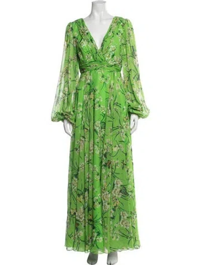 Pre-owned Mac Duggal Floral Print Long Dress In Green