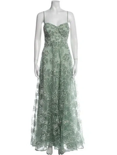 Pre-owned Mac Duggal Floral Print Long Dress In Green