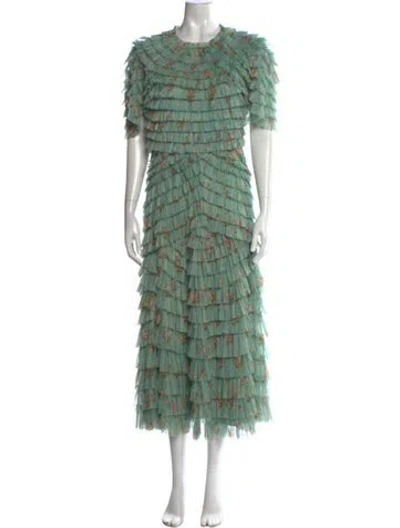 Pre-owned Mac Duggal Floral Print Long Dress In Green