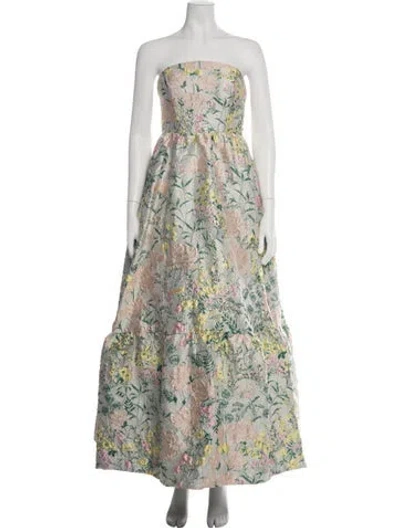 Pre-owned Mac Duggal Floral Print Long Dress In Green