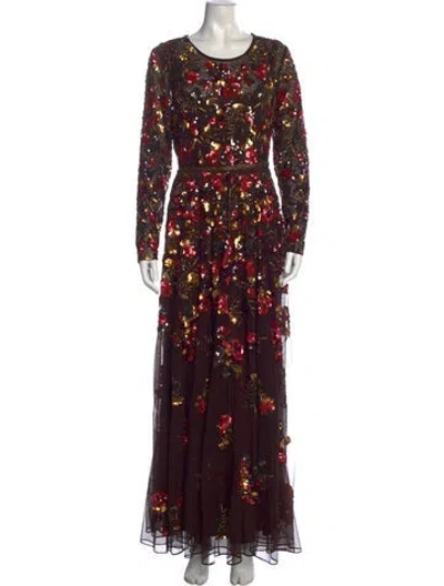 Pre-owned Mac Duggal Floral Print Long Dress In Multi