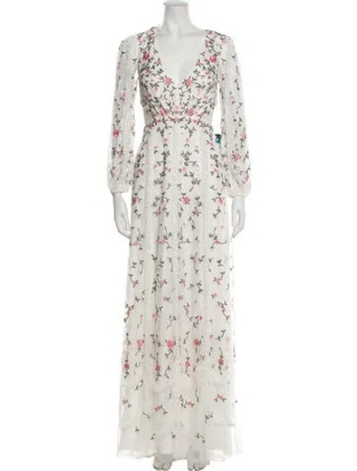 Pre-owned Mac Duggal Floral Print Long Dress In Neutral