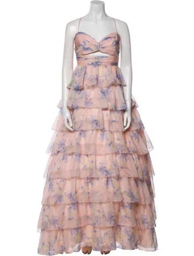 Pre-owned Mac Duggal Floral Print Long Dress In Neutral
