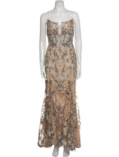 Pre-owned Mac Duggal Floral Print Long Dress In Neutral