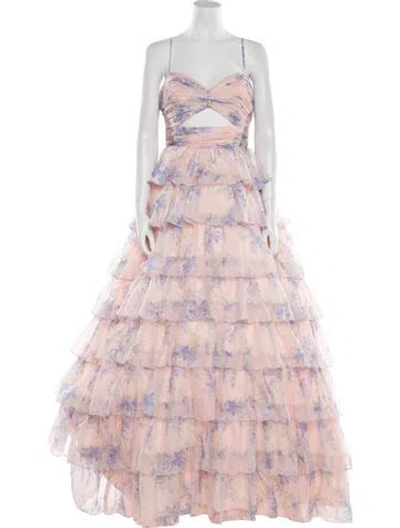 Pre-owned Mac Duggal Floral Print Long Dress In Neutral