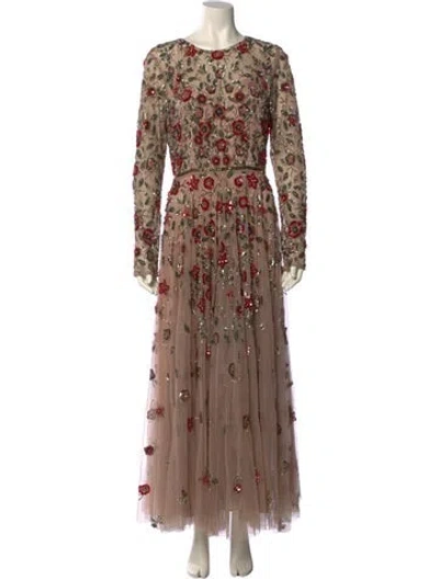 Pre-owned Mac Duggal Floral Print Long Dress In Neutral