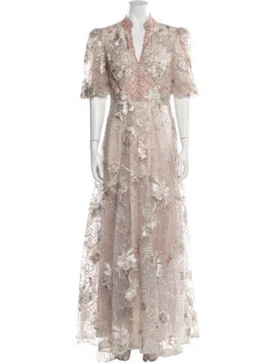 Pre-owned Mac Duggal Floral Print Long Dress In Neutral