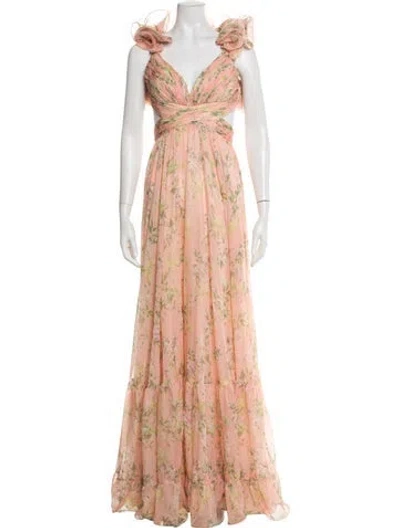 Pre-owned Mac Duggal Floral Print Long Dress In Neutral