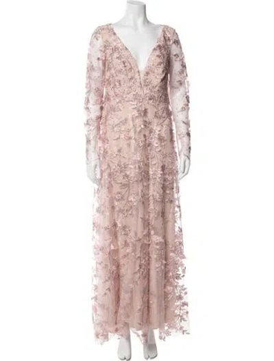 Pre-owned Mac Duggal Floral Print Long Dress In Neutral