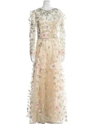 Pre-owned Mac Duggal Floral Print Long Dress In Neutral