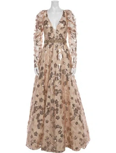Pre-owned Mac Duggal Floral Print Long Dress In Neutral