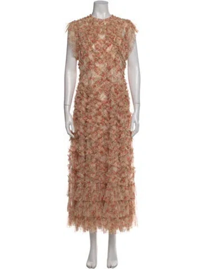 Pre-owned Mac Duggal Floral Print Long Dress In Neutral