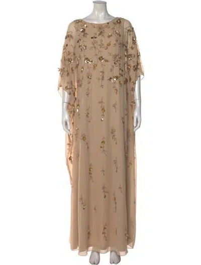 Pre-owned Mac Duggal Floral Print Long Dress In Neutral