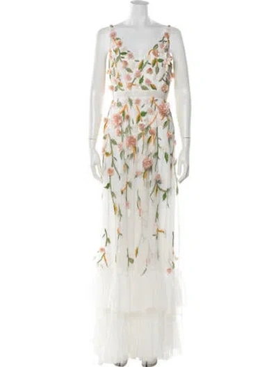 Pre-owned Mac Duggal Floral Print Long Dress In Neutral