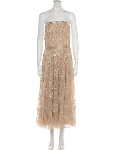 Pre-owned Mac Duggal Floral Print Long Dress In Neutral