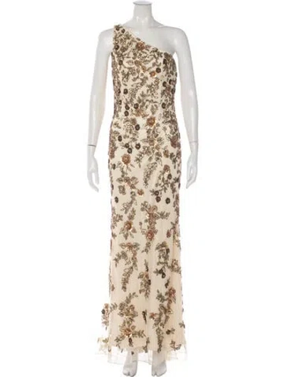 Pre-owned Mac Duggal Floral Print Long Dress In Neutral