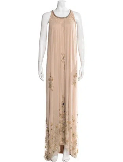 Pre-owned Mac Duggal Floral Print Long Dress In Neutrals