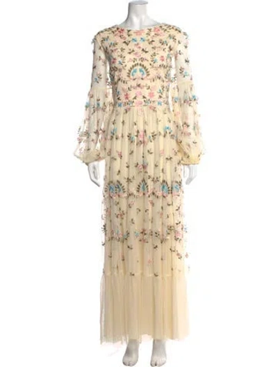 Pre-owned Mac Duggal Floral Print Long Dress In Neutrals