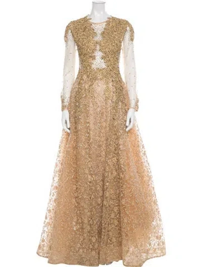Pre-owned Mac Duggal Floral Print Long Dress In Neutrals