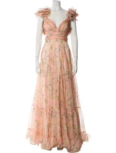 Pre-owned Mac Duggal Floral Print Long Dress In Pink