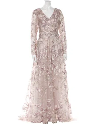 Pre-owned Mac Duggal Floral Print Long Dress In Pink