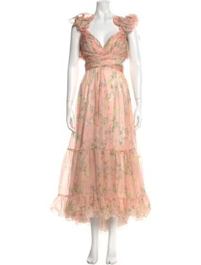 Pre-owned Mac Duggal Floral Print Long Dress In Pink