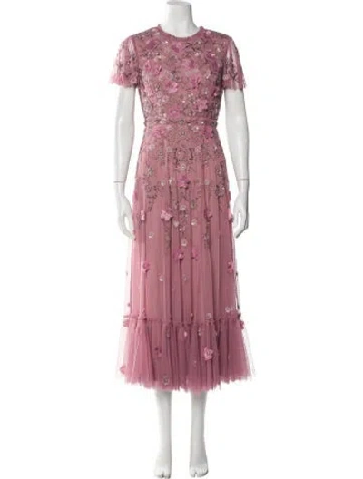 Pre-owned Mac Duggal Floral Print Long Dress In Pink