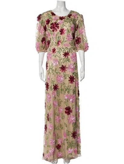 Pre-owned Mac Duggal Floral Print Long Dress In Pink