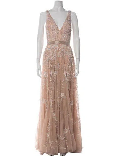 Pre-owned Mac Duggal Floral Print Long Dress In Pink