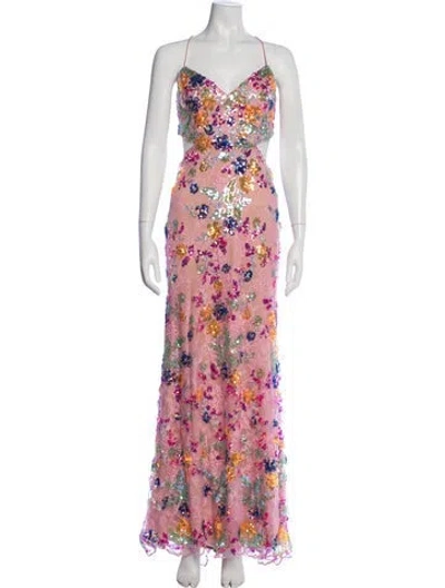 Pre-owned Mac Duggal Floral Print Long Dress In Pink
