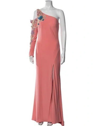 Pre-owned Mac Duggal Floral Print Long Dress In Pink
