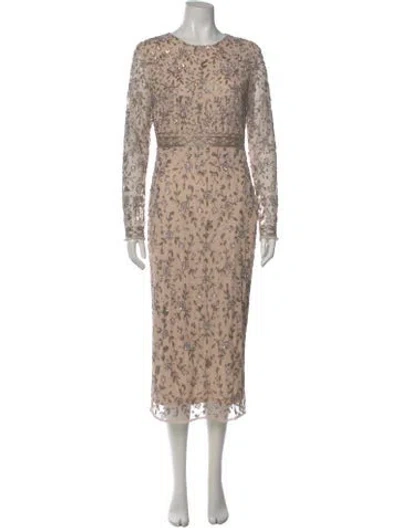 Pre-owned Mac Duggal Floral Print Long Dress In Pink