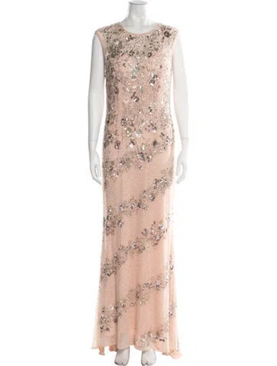 Pre-owned Mac Duggal Floral Print Long Dress In Pink