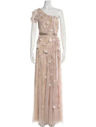 Pre-owned Mac Duggal Floral Print Long Dress In Pink