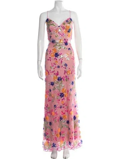 Pre-owned Mac Duggal Floral Print Long Dress In Pink