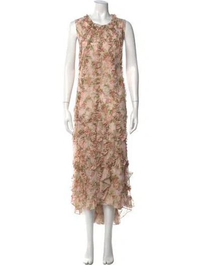 Pre-owned Mac Duggal Floral Print Long Dress In Pink