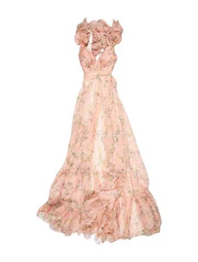 Pre-owned Mac Duggal Floral Print Long Dress In Pink