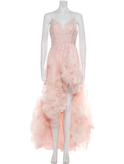 Pre-owned Mac Duggal Floral Print Long Dress In Pink