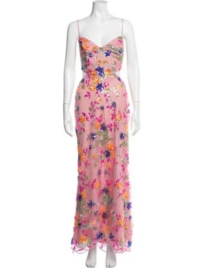 Pre-owned Mac Duggal Floral Print Long Dress In Pink