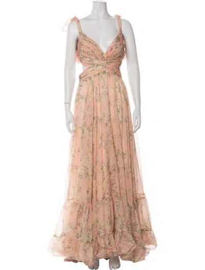 Pre-owned Mac Duggal Floral Print Long Dress In Pink