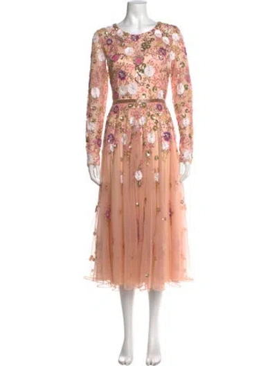 Pre-owned Mac Duggal Floral Print Long Dress In Pink