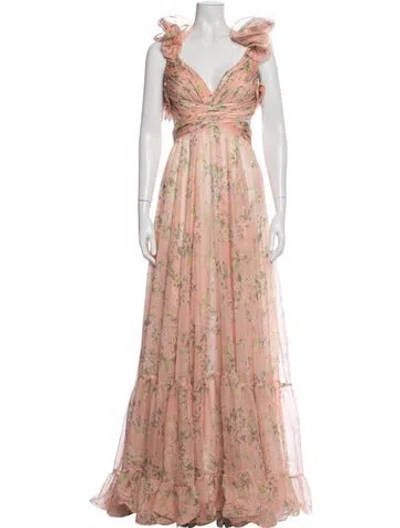 Pre-owned Mac Duggal Floral Print Long Dress In Pink