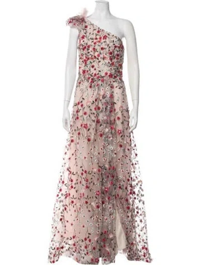 Pre-owned Mac Duggal Floral Print Long Dress In Pink