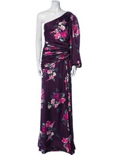 Pre-owned Mac Duggal Floral Print Long Dress In Purple